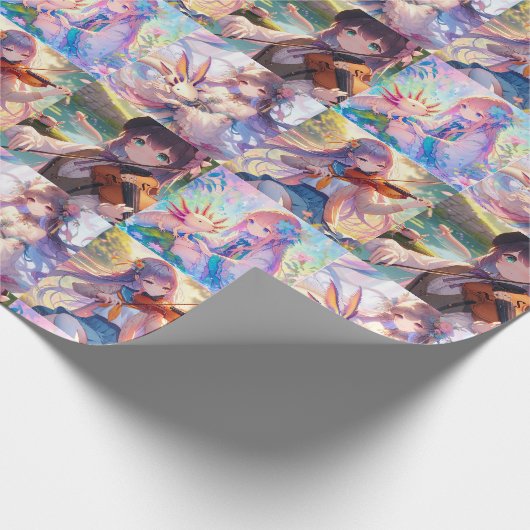 Anime Meisje met Axolotls spelen een Viool Cadeaupapier (Hoek)