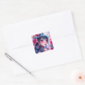  anime meisje met blauwe ogen vierkante sticker (Envelop)