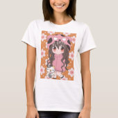 Anime meisje met bloemen t-shirt (Voorkant)