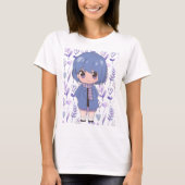 Anime meisje met bloemen t-shirt (Voorkant)
