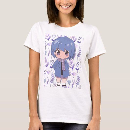 Anime meisje met bloemen t-shirt (Voorkant)