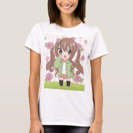 Anime meisje met bloemen t-shirt