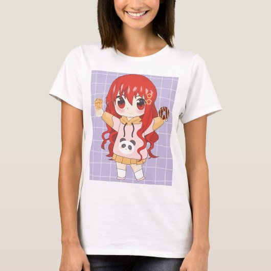 Anime meisje met bloemen t-shirt (Voorkant)
