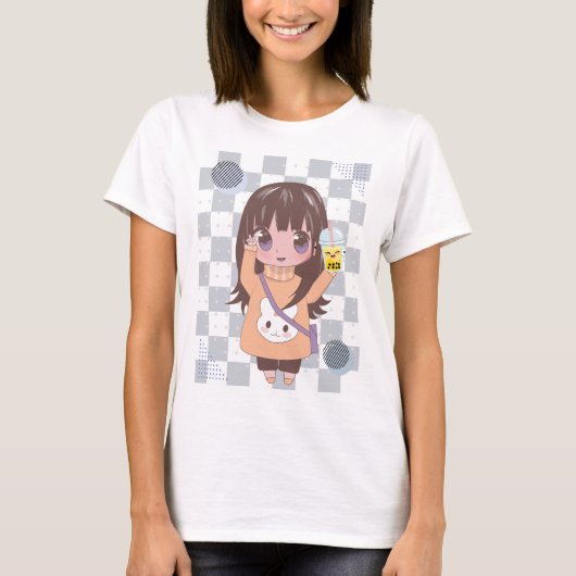 Anime meisje met bloemen t-shirt (Voorkant)