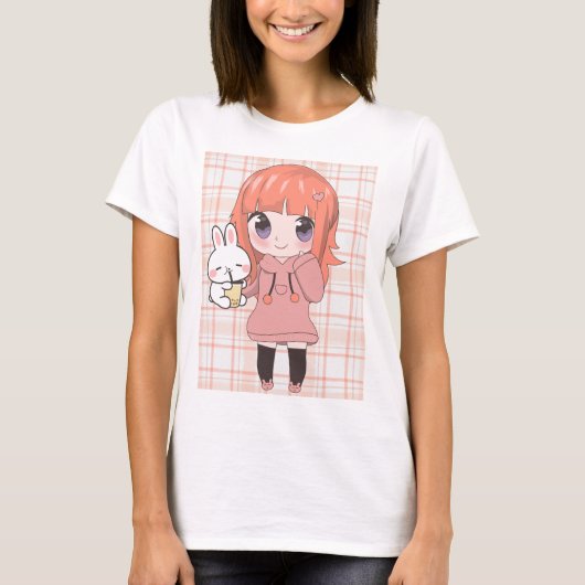 Anime meisje met bloemen t-shirt (Voorkant)