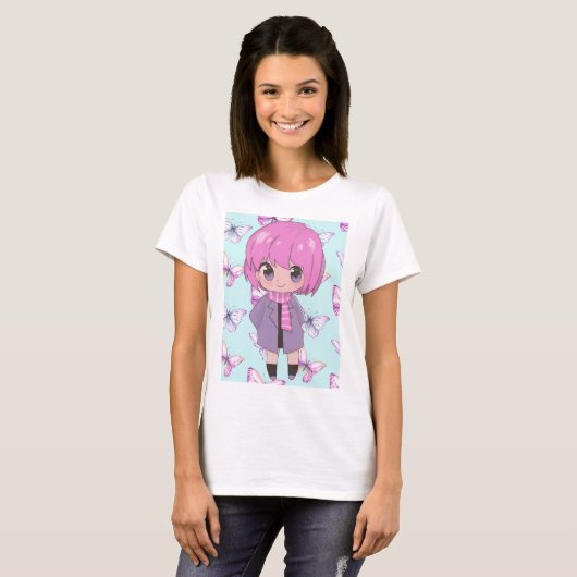 Anime meisje met bloemen t-shirt (Voorkant volledig)