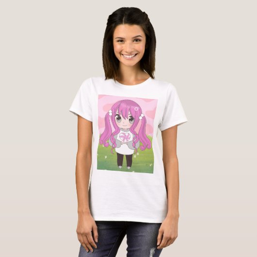 Anime meisje met bloemen t-shirt (Voorkant volledig)