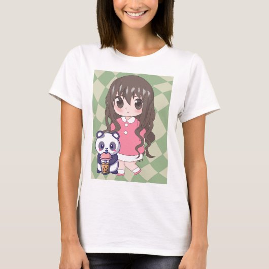 Anime meisje met bloemen t-shirt (Voorkant)