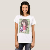 Anime meisje met bloemen t-shirt (Voorkant volledig)