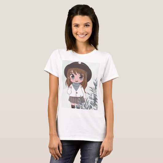 Anime meisje met bloemen t-shirt (Voorkant volledig)