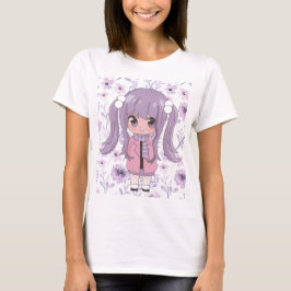 Anime meisje met bloemen t-shirt