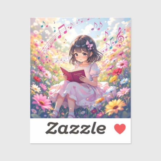 Anime meisje met boek en muzieknoten sticker (Vel)