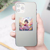 Anime meisje met boek en muzieknoten sticker (Telefoon)