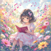 Anime meisje met boek en muzieknoten sticker (Voorkant)