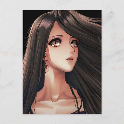 Anime meisje met bruine ogen jarig briefkaart (Voorkant)