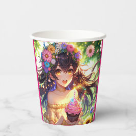  Anime Meisje met Cupcake Verjaardag Papieren Bekers