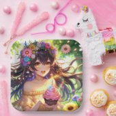  Anime Meisje met Cupcake Verjaardag Papieren Bordje (Feest)