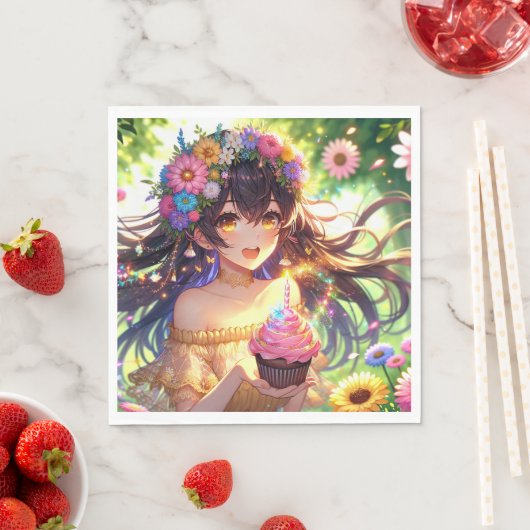  Anime Meisje met Cupcake Verjaardag Servet (Insitu)