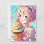 Anime Meisje met Cupcake Verjaardagsfeestje Kaart (Voorkant)