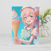 Anime Meisje met Cupcake Verjaardagsfeestje Kaart (Staand voorkant)