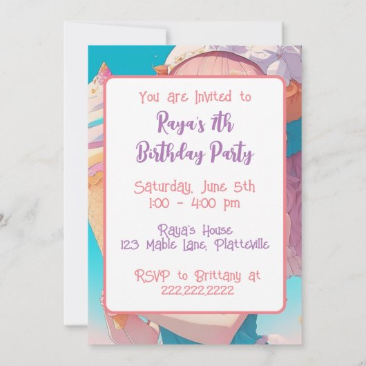 Anime Meisje met Cupcake Verjaardagsfeestje Kaart (Achterkant)