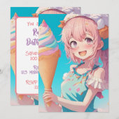 Anime Meisje met Cupcake Verjaardagsfeestje Kaart (Voorkant / Achterkant)