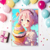 Anime Meisje met Cupcake Verjaardagsfeestje