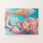 Anime Meisje met Cupcake Whimsical Legpuzzel (Horizontaal)