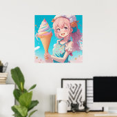 Anime Meisje met Cupcake Whimsical Poster (Thuiskantoor)