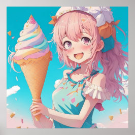 Anime Meisje met Cupcake Whimsical Poster