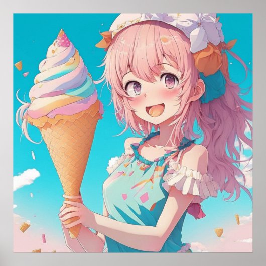 Anime Meisje met Cupcake Whimsical Poster (Voorkant)