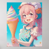 Anime Meisje met Cupcake Whimsical Poster (Voorkant)