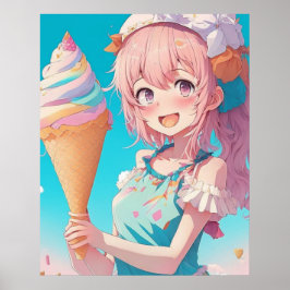 Anime Meisje met Cupcake Whimsical Poster