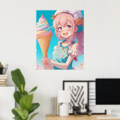 Anime Meisje met Cupcake Whimsical Poster (Thuiskantoor)
