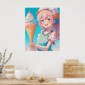 Anime Meisje met Cupcake Whimsical Poster (Keuken)