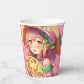  anime meisje met een pizza papieren bekers (Achterkant)
