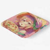anime meisje met een pizza papieren bordje (Gebogen)
