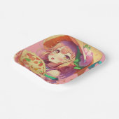 anime meisje met een pizza papieren bordje (Gebogen)