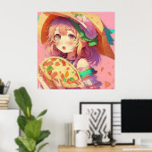  anime meisje met een pizza poster (Thuiskantoor)