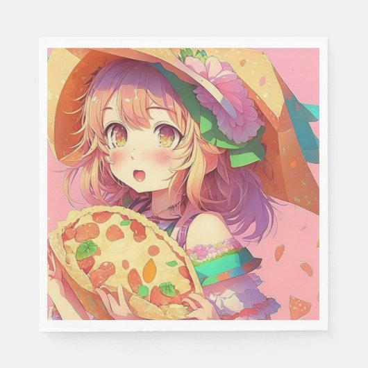  anime meisje met een pizza servet (Voorkant)