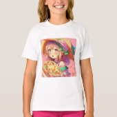 anime meisje met een pizza t-shirt (Voorkant)