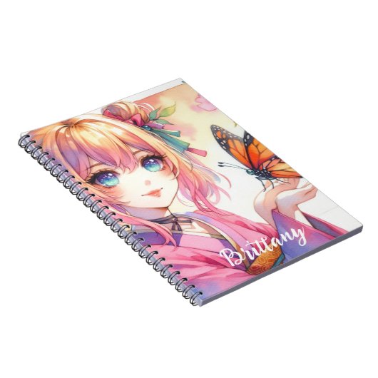 Anime Meisje Met Een Vlinder Gepersonaliseerd Notitieboek (Rechterzijde)