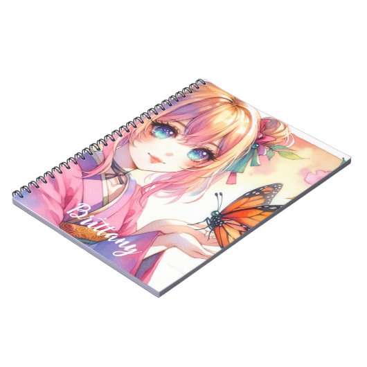 Anime Meisje Met Een Vlinder Gepersonaliseerd Notitieboek (Linkerzijde)