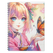 Anime Meisje Met Een Vlinder Gepersonaliseerd Notitieboek (Voorkant)