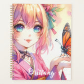 Anime Meisje Met Een Vlinder Gepersonaliseerd Planner (Voorkant)