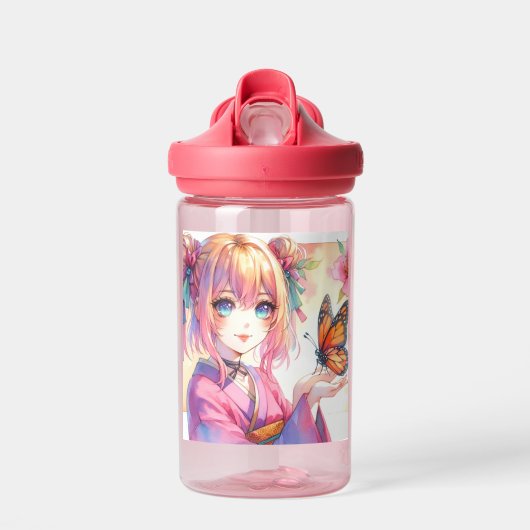 Anime Meisje Met Een Vlinder Gepersonaliseerd Waterfles (Voorkant)