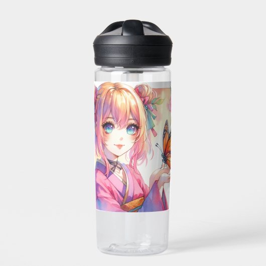 Anime Meisje Met Een Vlinder Gepersonaliseerd Waterfles (Voorkant)