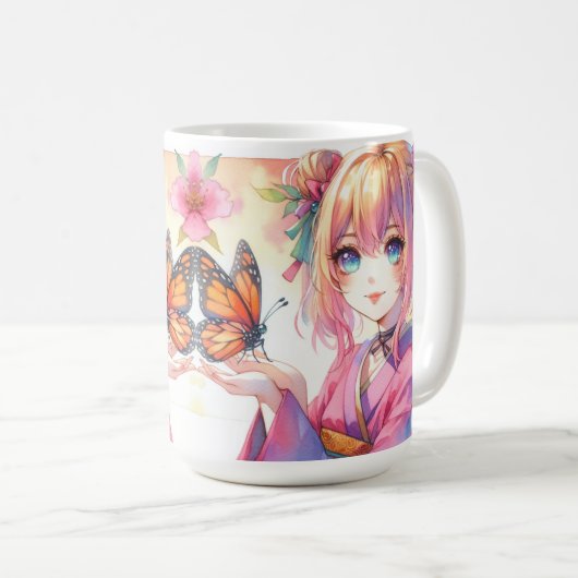Anime Meisje Met Een Vlinder Koffiemok (Voorkant rechts)