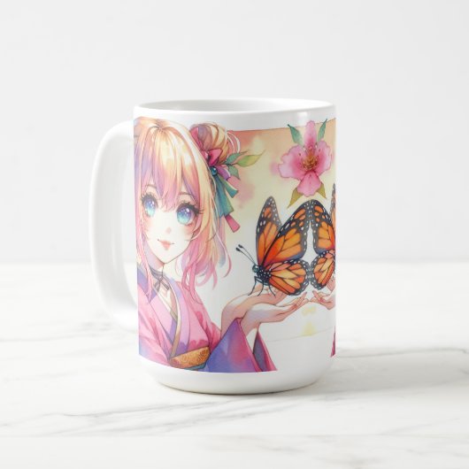 Anime Meisje Met Een Vlinder Koffiemok (Voorkant links)