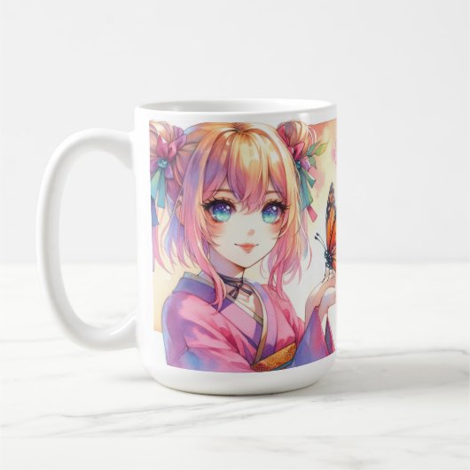 Anime Meisje Met Een Vlinder Koffiemok (Links)